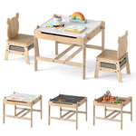 Costzon Kids Table and Chairs, 3 in 1 Wooden Activity Toddler Desk w/Reversible Whiteboard & Chalkboard, Hidden Space and Drawers for Arts, Crafts, Play, Toddler Table and Chair Set (Gray, Panda)
