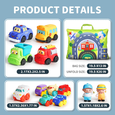 ALASOU 12 PCS Soft Rubber Car Toys for 1 Year Old Boy with Playmat/Storage Bag|1 Year Old Boy Gifts|1st Birthday Gifts Easter Basket Stuffers for Toddler Toys Age 1-2|Baby Toys 12-18 Months