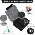 Aimsnk Kids Bento Lunch Box with 8oz Soup Thermo, Kids Leakproof Lunch Food Containers with 4 Compartment,Insulated Hot Food Jar with Lunch Bag for School, Travel (Black)