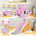 GLACER 5 in 1 Toddler Slide Rocking Toy, Rocking Horse Playset with Slide, Basketball Hoop, Ring Toss Game, Stool & Inflatable Basketball, Convertible Climber Playground for Indoors Outdoors (Pink)