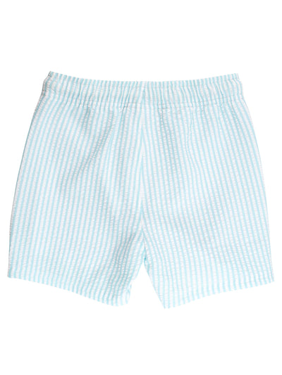 RUGGEDBUTTS Boys UPF50+ Stretch Neon Swim Trunks - Blue Breeze Seersucker, 3-6m