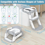 Potty Training Seat, Toddler Potty Training Toilet with Step Stool Ladder for Kids Boys Girls, 3 in 1 Foldable Toilet Seat Potty Chair with Urinals, Splash Guard, Handles, Anti-Slip Pad,Grey