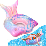 Runpon Mermaid Inflatable Pool Float Chair with 2 Cup Holders, Armrests, Pink Flamingo Pool Float for Adults Kids, Swimming Pool Lounger Pool Toy Pool Floaties for Summer Beach Party
