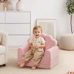 Blissful Diary Kids Couch, 2-in-1 Soft Toddler Couch Fold Out, Toddler Chair Comfy, Convertible Sofa to Lounger, Kids Furniture for Playroom, Gift for Birthday, Children's Day, Pink Shell
