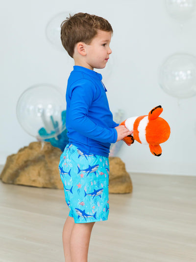 RUGGEDBUTTS Boys UPF50+ Sun Protection Animal Swim Trunks - Fintastic, 18-24m