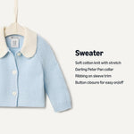 Amazon Essentials x Sofia Grainge Unisex Toddlers' Peter Pan Collar Sweater Jacket, Pale Blue, 2T
