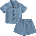 Baby Boys Clothes Set Toddler Infant Boys Button-down Shirt Tops + Cotton Gauze Shorts Summer Outfit 2PCS with Pockets