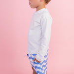 RUGGEDBUTTS Boys UPF50+ Stretch Neon Swim Trunks - Periwinkle Blue Wavy Stripe, 3-6m