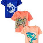 The Children's Place,Baby Boys,and Toddler Animal Short Sleeve Graphic T-Shirts,Multipacks,Turtle/Sharks/Dino Surf 3-Pack,12 Months,18 Months