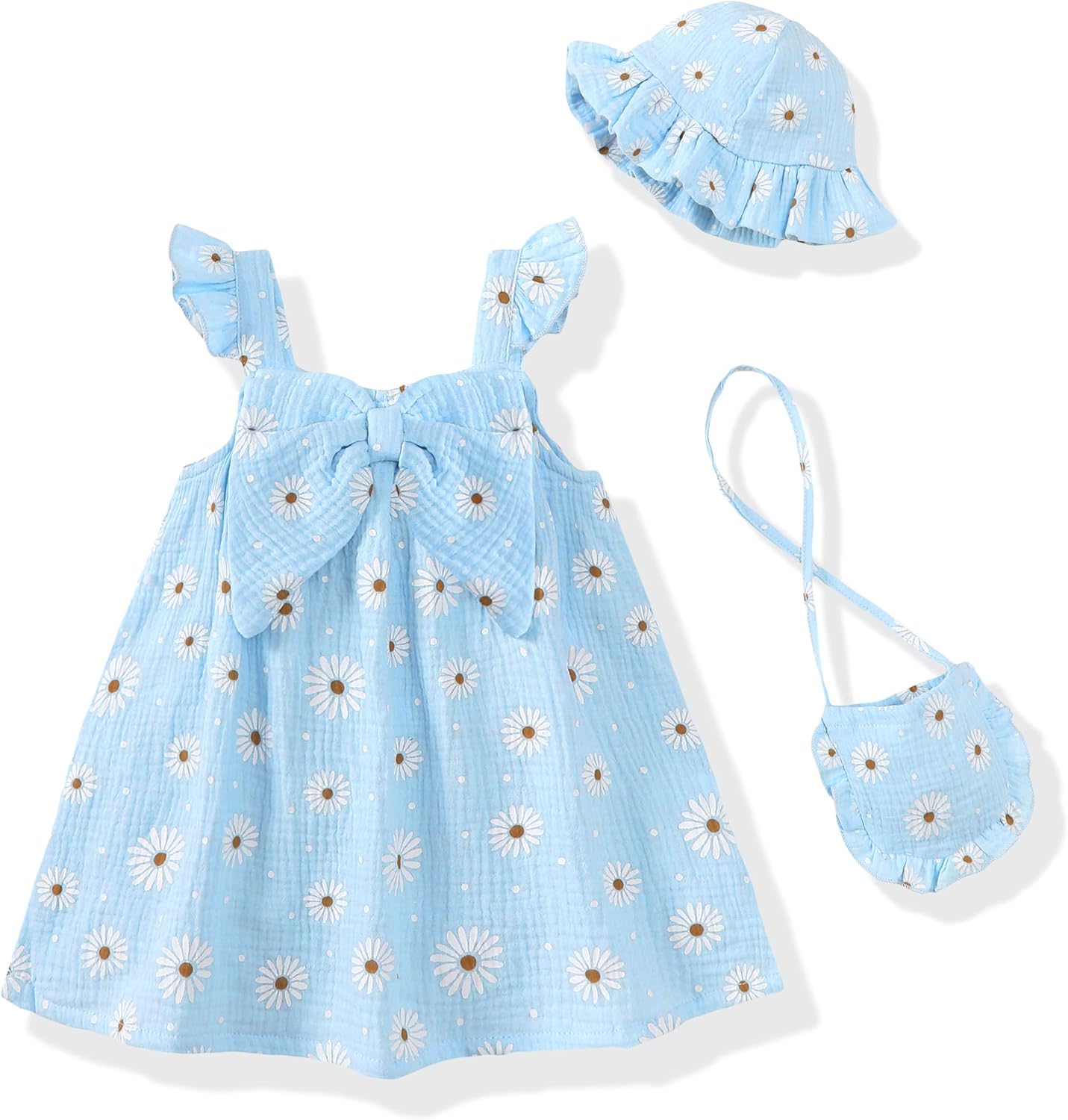 Renotemy Infant Baby Girl Dresses Summer Outfits Casual Cotton Linen Sundress with Hat Toddler Clothes for Girls 3Months-3T