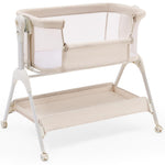 HARPPA Cuddly Baby Bassinet Bedside Sleeper, 3 in 1 Rocking Bassinet with Mattress and Soft Cover, Full Mesh Sides, 5 Height Adjustable with Wheels for Newborns, Beige