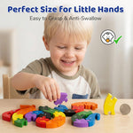 LovesTown Wooden Puzzles for Kids, Double Sided Snake Jigsaw with Alphabet & Numbers, Montessori Educational Toy for Toddlers, Chunky Animal Gift