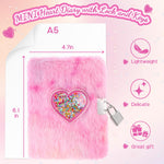 PrinBarBee MINI Heart Diary for Girls with Lock and Keys, 4.7x6.1in Cute Plush Diary Secret Diary, Writing Journal Lined Pages Notebook Sequined Design Birthday Gift Set for Kids ages 6-8