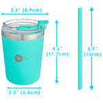 PopYum 9oz Insulated Stainless Steel Kids’ Cups with Lid and Straw, 2-Pack, Blue, Green, stackable, sippy, baby, child, toddler, tumbler, double wall, vacuum, leak proof