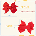 Hair Clips for Girls - 42PCS Fully Lined Hair Bows, Alligator Clips in 21 Color Pairs for Toddlers, Kids, and Teens