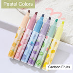 MOZXIRZ 6 Pcs Cute Highlighter Marker Pastel Highlighter Marker Pens Cartoon Fruit Highlighters Pens for Students Women Highlighters School Supplies Office Supplies (Fruit)