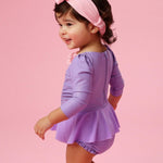 RuffleButts Baby Girls UPF50+ Princess Dress-Up Long Sleeve One Piece Swimsuit - Amethyst Princess, 12-18 Months