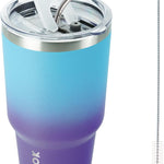 BJPKPK 30oz Stainless Steel Tumbler Color Block Insulated Tumblers Cup with Lid and Straw, Double Walled Travel Coffee Mug,Mint