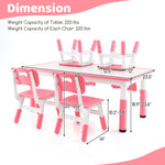 Costzon Kids Table and 4 Chair Set, Height Adjustable Toddler Desk and Chairs with Graffiti Desktop, Non-Slip Legs, Children Art Study Multi-Activity Table Set for Home, Daycare, School (Pink)
