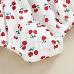 Tsseiatte Newborn Baby Girl Summer Bodysuit Print One Piece Ruffle Strap Romper Jumpsuit Cotton Playsuit with Headband (A-White Cherry, Newborn)