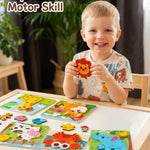 YUNCHY Wooden Puzzles for Toddlers 1-3, 6pcs Animal Jigsaw Puzzles for Toddlers, Montessori Educational Learning Toys for Kids Ages 1-4,Gifts for Boys Girls