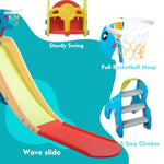 NYEEKOY 6 in 1 Toddler Slide and Swing Playset Indoor Outdoor Freestanding Playground Kids Slide Climber Swing Set with Basketball Hoop for Kids Age 3-12, Backyards Slide for Baby