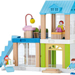 37-Piece Small Wooden Dollhouse, 3-Room DIY Doll House for Toddlers with 3 Movable Dolls, Dollhouse Furniture Accessories, Birthday Building Gift for Kids Ages 3-8 (8.15" L x 4.06" W x 9.17" H)