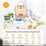 Diaper Bag Backpack, Large Capacity with Insulated Pockets Travel Water-Resistant Baby Bag for Mom Dad with Magnetic Buckle, Khaki