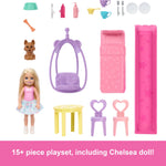 Barbie Chelsea Toy Dollhouse with 15+ Accessories, Pop-Up House Expands to 17+ x 13+ inches with 5 Play Areas & Slide, Includes Small Doll & Pet Dog