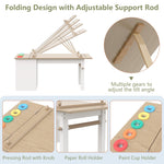 3 in 1 Kids Art Table and Chair Set, Art Desk & Easel w/ Storage Shelves, Drawers, Paint Cups, Paper Roll, Toddler Table and Chair Set w/ Bench & 2 Chairs for Draw, Write, Play, Crafts (Light Walnut)