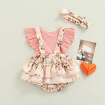 Baby Girl Floral Romper Newborn Dress Ruffle playsuit Suspender Shorts Jumpsuit Cute Summer Clothes and Headband