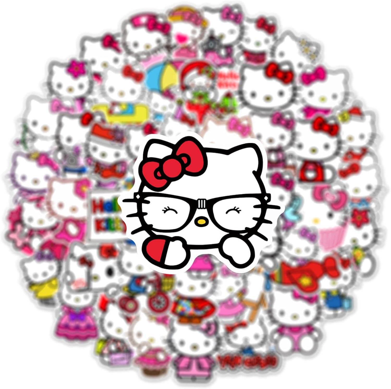 50Pcs Cartoon Hello Kitty Stickers for Kids, Cute Cat Stickers for Teen Girl Adult Water Bottle, Skateboard, Phone, Laptop, Bicycle, Travel Case, Guitar, Helmet (Kt)