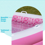 Inflatable for Kids and Adults 90"x60" (7.5'x5') with Soft Padded Floor, Handles and Drain, Kiddie Swimming Pool, Big Blow Up Backyard Pool for Ages 3+, Playful - Pink