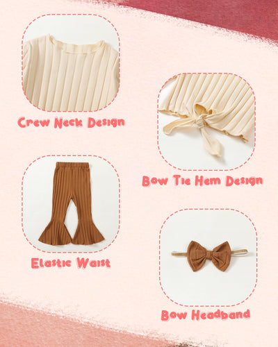 Kucnuzki 3T 4T Girl Clothes Toddler Girl Outfit Long Sleeve Plain T Shirts Tops Bell Bottoms Brown Pants Little Girl Outfit Fall Winter Clothes
