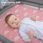 Baby Bedside Bassinet Sheets Fitted Girl, 33”x20” Compatible with Baby Delight Dream On Me & Most Rectangle Bedside Sleeper Bassinet Mattresses, Super Soft Microfiber Pink Rainbow