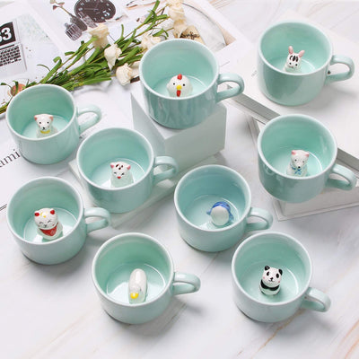 Kitten Ceramic Cup Hidden 3D Animal Inside Mug,8 oz Cartoon Handmade Coffee Mug, Lovely Mug for Christmas, Birthday, Valentine's Day Gifts, Surprise Gifts for Friends and Families (Kitten 8oz)