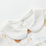 pureborn Baby Girls Bodysuit Peter Pan Collar Bubble Romper Long Sleeve Cotton One-Piece Outfit Windmill Farm 0-3 Months
