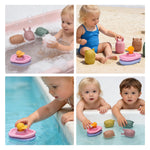 LITTLE RAWR Silicone Bath Toys for Babies 6-12 Months, Easy-to-Dry Detachable Animal Squirt Toys & Floating Boat Set for Toddlers 1-3, Soft Food-Grade Sensory Water Toys for Bathtub, Pool & Beach