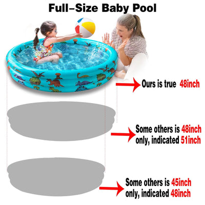 Dinosaur Inflatable Baby Pool - Small Toddler Blow Up 3 Rings Round Pad Pool, Outdoor/Indoor Play Center with Ball Pit & Toys - 48'x12'