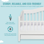 Dream On Me Toddler Day Bed in White – Greenguard Gold & Baby Safety Alliance Certified, Low-to-Floor Design, Removable Safety Guard Rail, Non-Toxic Finish, Includes Storage Drawer