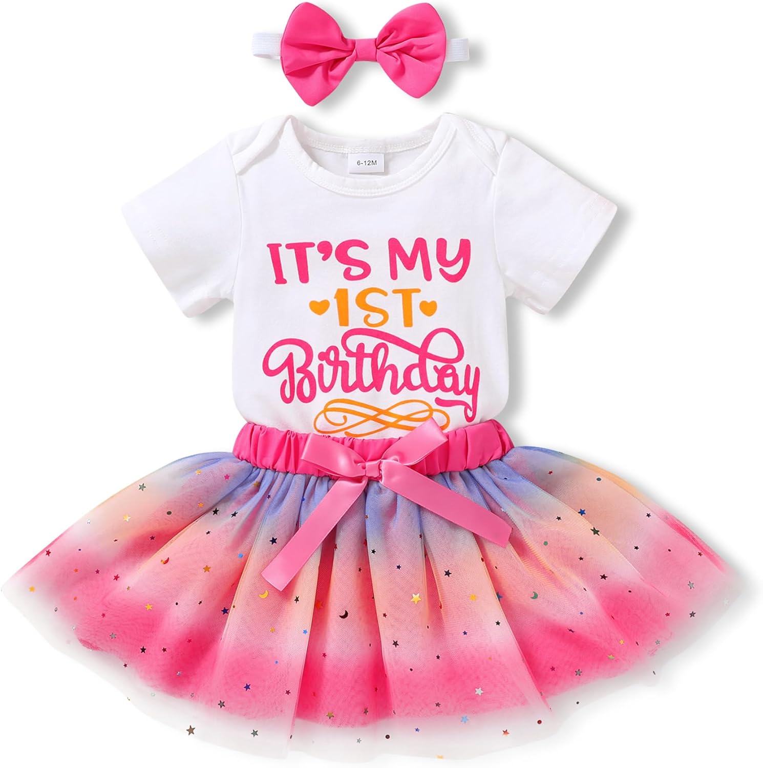 Newborn Baby Girls My 1st Birthday Dress Infant Shiny Printed Sequin Bowknot Tutu Princess Dress