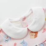 pureborn Baby Girls Bodysuit Peter Pan Collar Bubble Romper Long Sleeve Cotton One-Piece Outfit Bread Milk 0-3 Months
