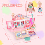 deAO Kids Dollhouse Playset Portable Dollhouse Toy Girls Pretend Playhouse with Furniture & Figures 2 in 1 Playhouse Set Birthday Toys for Age 3-6 Year Old Kindergarten Toddlers Preschoolers