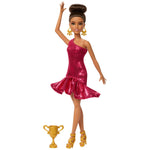 Barbie Ballroom Dancer Fashion Doll with Red Ruffle Dress, Dancing Shoes & Brown Styled Hair, Dancing Trophy Accessory