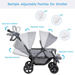 BABY JOY Double Stroller - Foldable Lightweight Twin Stroller with Tandem Seating, Adjustable Backrest/Canopy/Footrest, 5-Point Harness, Storage Basket, Newborn and Toddler (Gray)