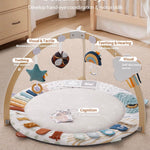 Blissful Diary Baby Play Gym & Activity Mat, 5 Developmental Zones Wooden Tummy Time Mat with 6 Detachable Sensory Toys for Motor Skills & Sensory Development, Baby Essentials Shower Gift