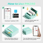 TYPONOS Sticker Printer, PM290 Mini Printer, Bluetooth Sticker Maker Machine with 3 Rolls Paper, Smart AI APP, Portable Print Pod for Study Note, Picture, List, DIY Gifts for School Office Home, Green
