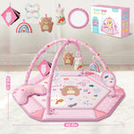 Baby Gym Play Mat, 8-in-1 Tummy Time Mat & Ball Pit with 6 Toys, Washable Baby Activity Mat for Visual, Hearing, Sensory, Motor Development, Babies Gift for Newborn Infant 0-3-6-9-12 Months (Pink)