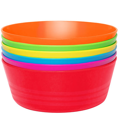 PLASKIDY Plastic Toddler Bowls Set of 6 - 10 Oz Kids Bowls, Microwave & Dishwasher Safe, BPA Free, Brightly Colored, Great for Cereal, Soup, Snack, Fruit or Salad