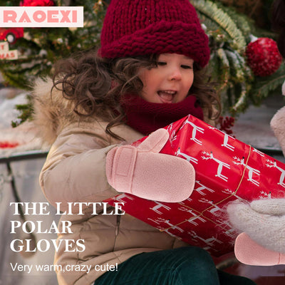 RAOEXI Toddler Infant Winter Mittens Lined with Fleece Easy-on Baby Boy Girls Warm Gloves Outdoor (A-beige,M (1-2 Years))